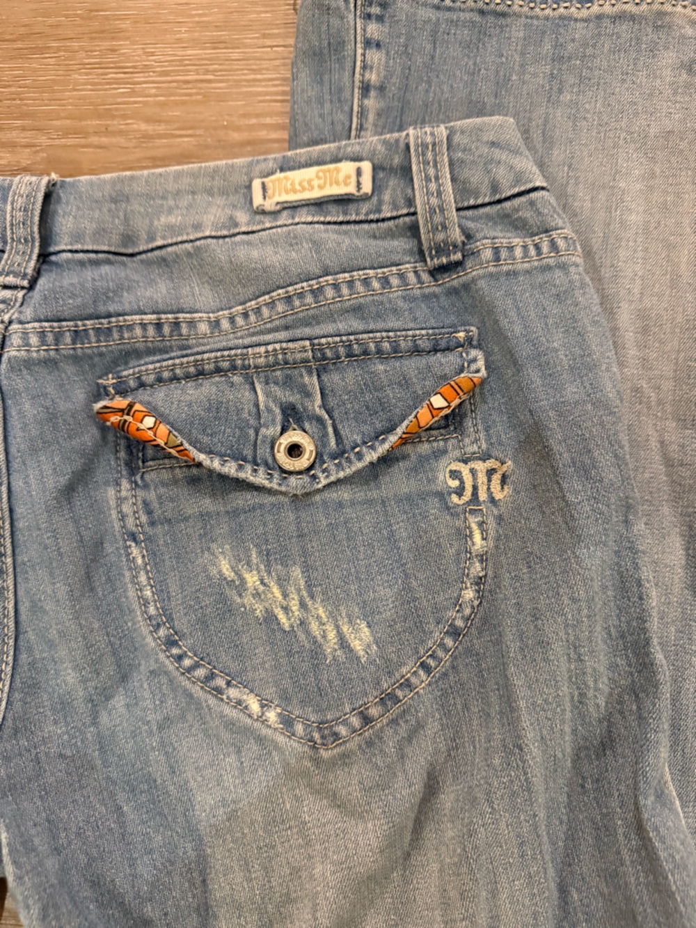 Miss Me Distressed Flare Jeans Light Wash Boho Pocket Detail Size 30 - Picture 7 of 12